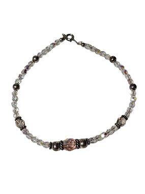 Handcrafted Clear Iridescent Beaded Bracelet Faceted Pink Bead Romantic Bridal